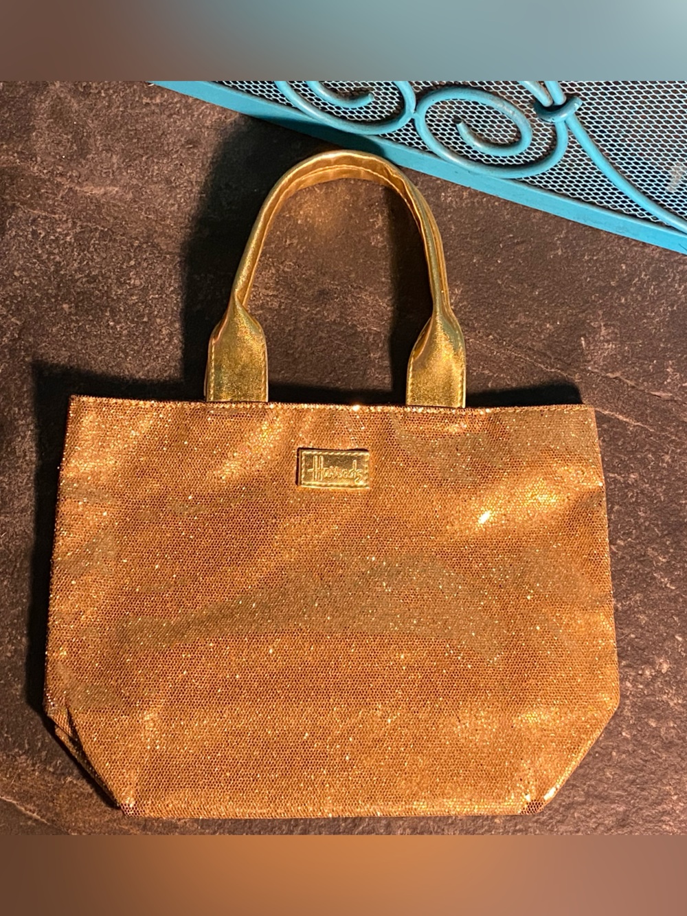 Like new small tote bag,gold sparkle, Harrods’ UK